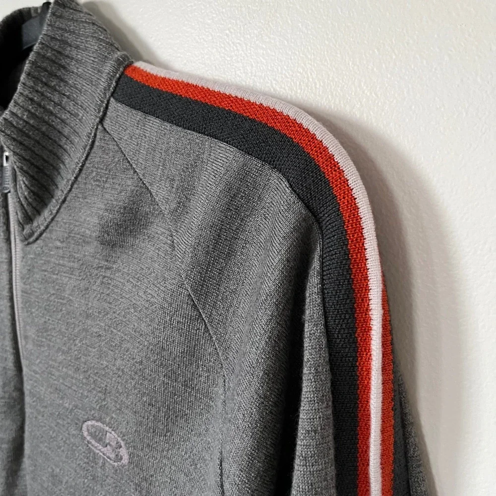 Icebreaker Sport 320 Merino Wool 1/4 Zip Sweater Mens Large Gray Orange Stripe